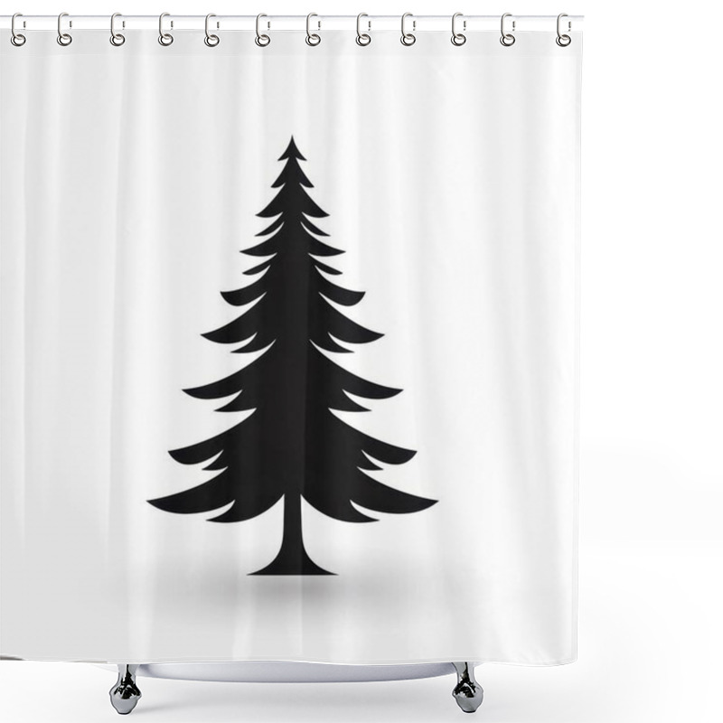 Personality  Silhouette Of A Tall Evergreen Tree Against A White Background. Shower Curtains