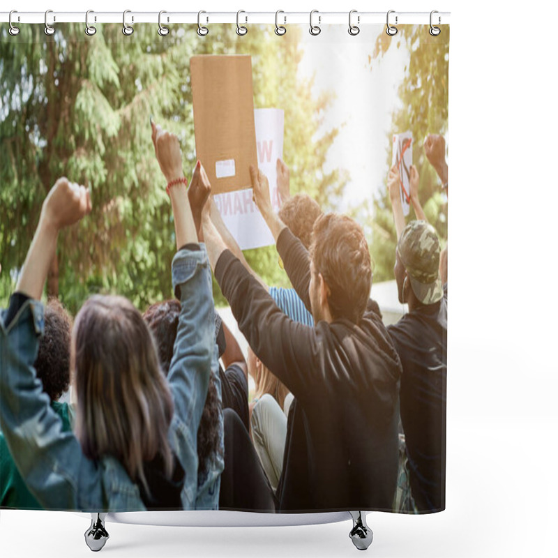 Personality  Rear View On Protestors In The Park Shower Curtains