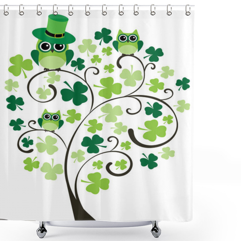 Personality  Vector Illustration Of A Green Tree With Owls, Shamrocks. St.Patrick's Day Celebration.  Shower Curtains