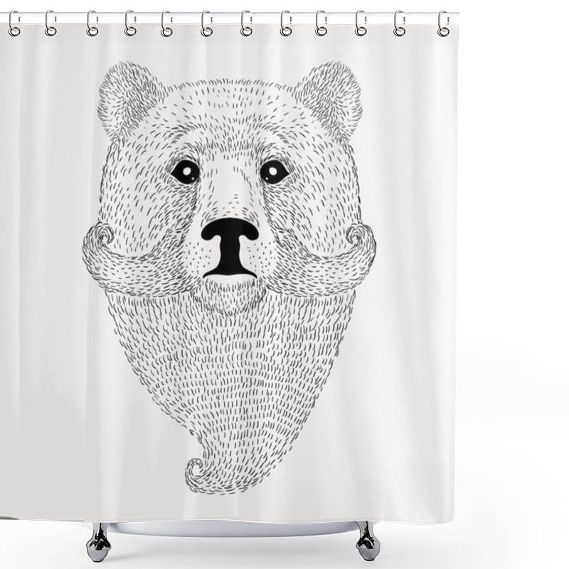 Personality  Sketch Bear With Beard And Mustache Shower Curtains