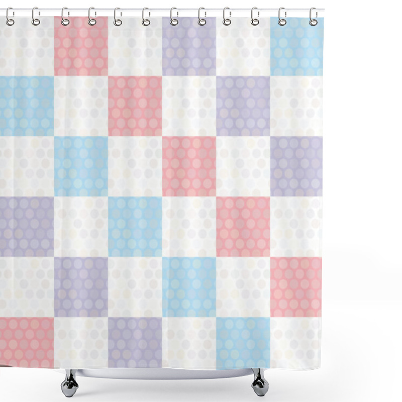 Personality  Polka Dot Background Seamless Pattern With Pink Lilac Blue Square. Vector Shower Curtains