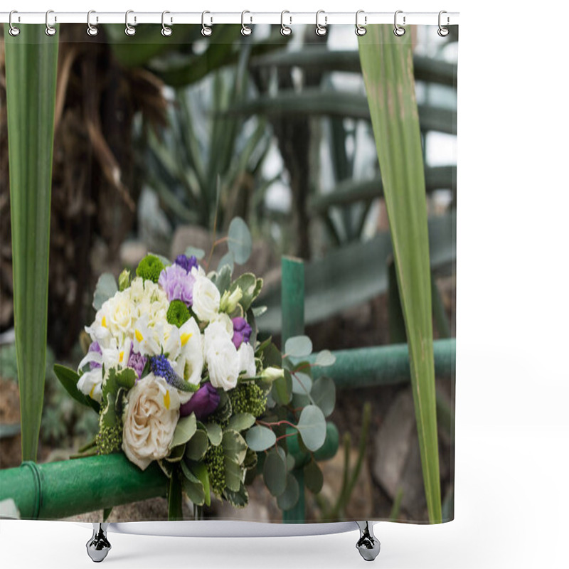 Personality  Close-up View Of Beautiful Elegant Wedding Bouquet In Botanical Garden Shower Curtains