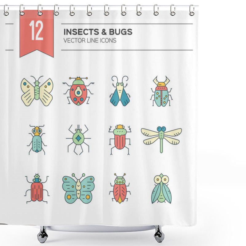 Personality  Bug Icons Set Shower Curtains