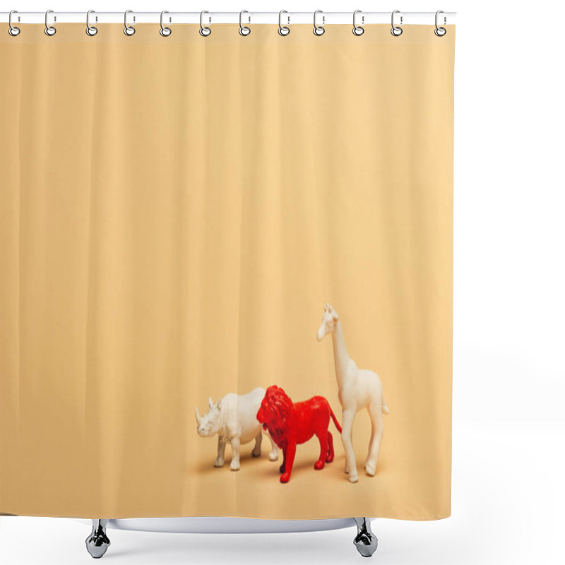 Personality  Toy Lion, Rhinoceros And Giraffe On Yellow Background, Animal Welfare Concept Shower Curtains