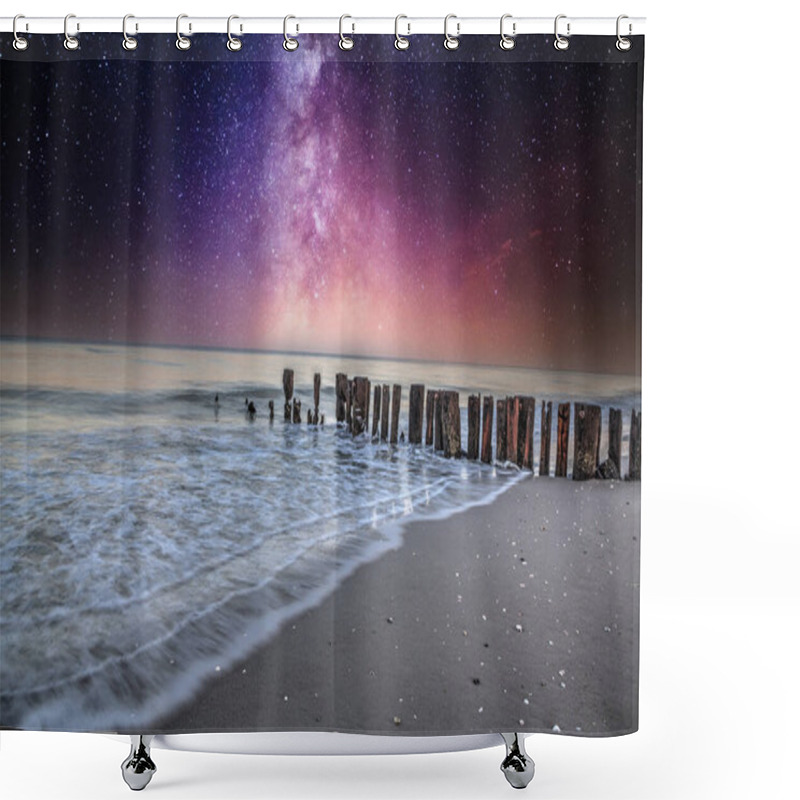 Personality  Milky Way Over Old Pier On The Ocean At Port Royal Beach In Naples, Florida. Shower Curtains