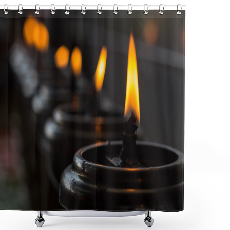 Personality  Lignting Of Praying Candles In A Temple Shower Curtains