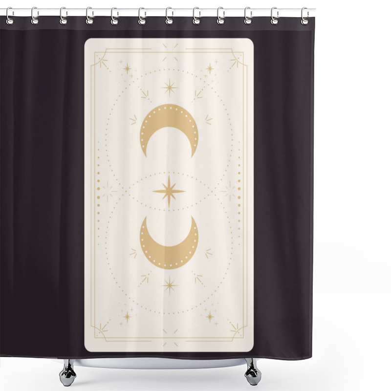 Personality  Tarot Reverce Border Card Frame Gold Line Border Celelstial Mystery Esoteric Decoration With Stars And Moon. Magic Sacred Cover. Vector Illustration Shower Curtains