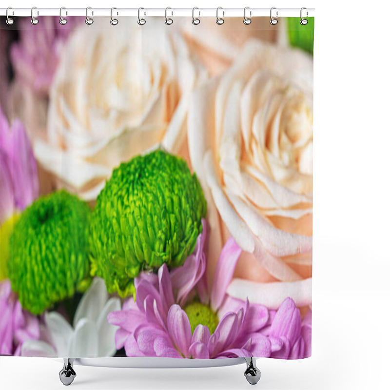 Personality  Close-up Green Aster Buds With Roses Shower Curtains