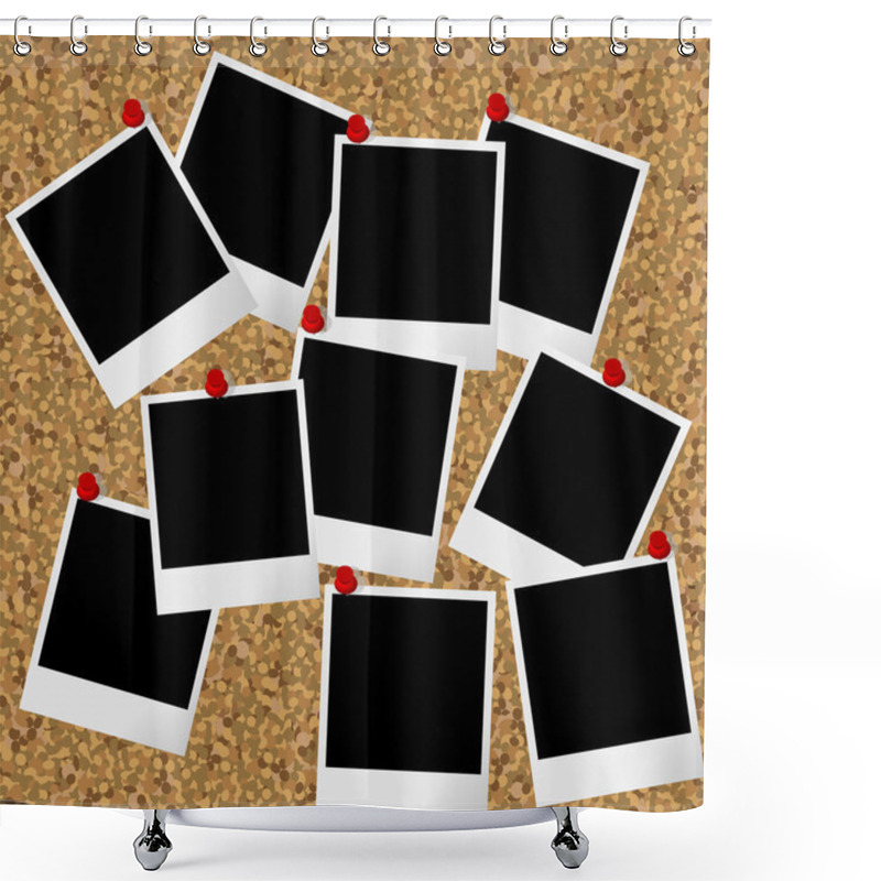 Personality  Blakn Photo Frames Hanging On Cork Board With Pushpins Shower Curtains