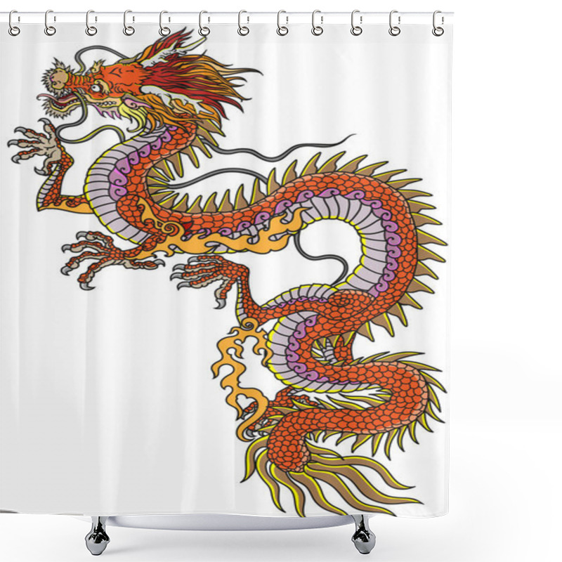 Personality  Chinese Or Eastern Red Dragon. Traditional Mythological Creature Of East Asia. Tattoo.Celestial Feng Shui Animal. Side View. Graphic Style Isolated Vector Illustration Shower Curtains