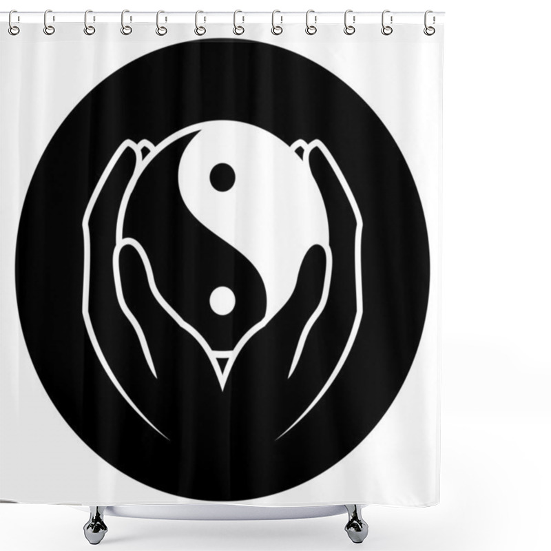 Personality  Vector Illustration Of Hands Holding Yin Yang Symbol Shower Curtains