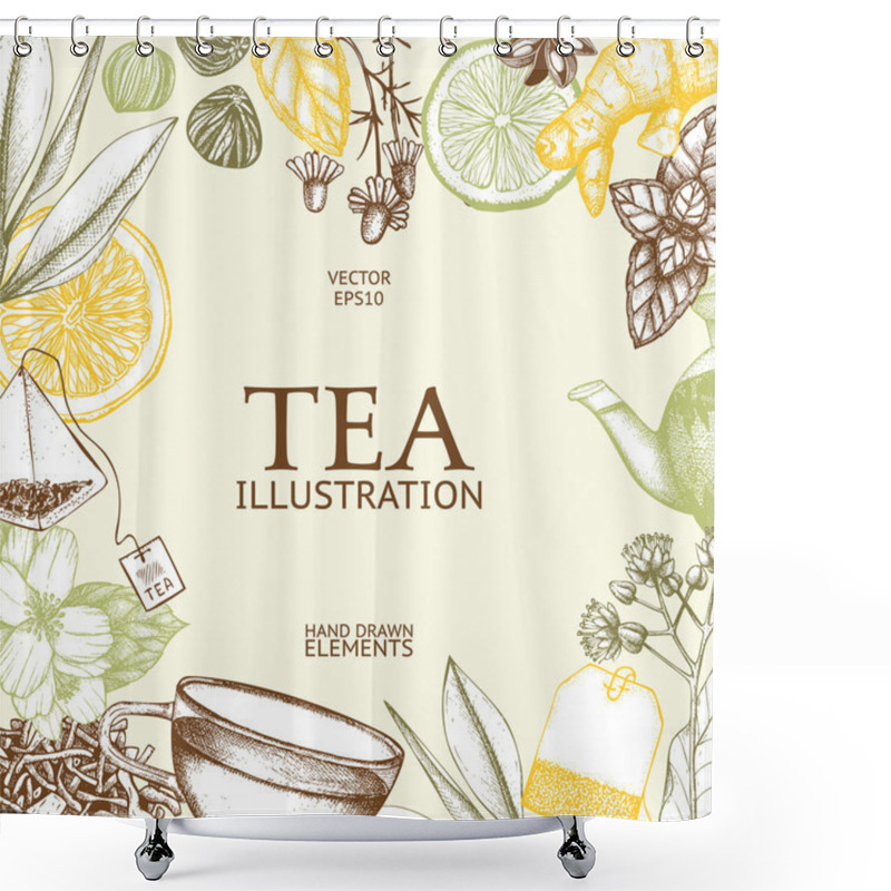 Personality  Card Design With Tea Illustrations Shower Curtains