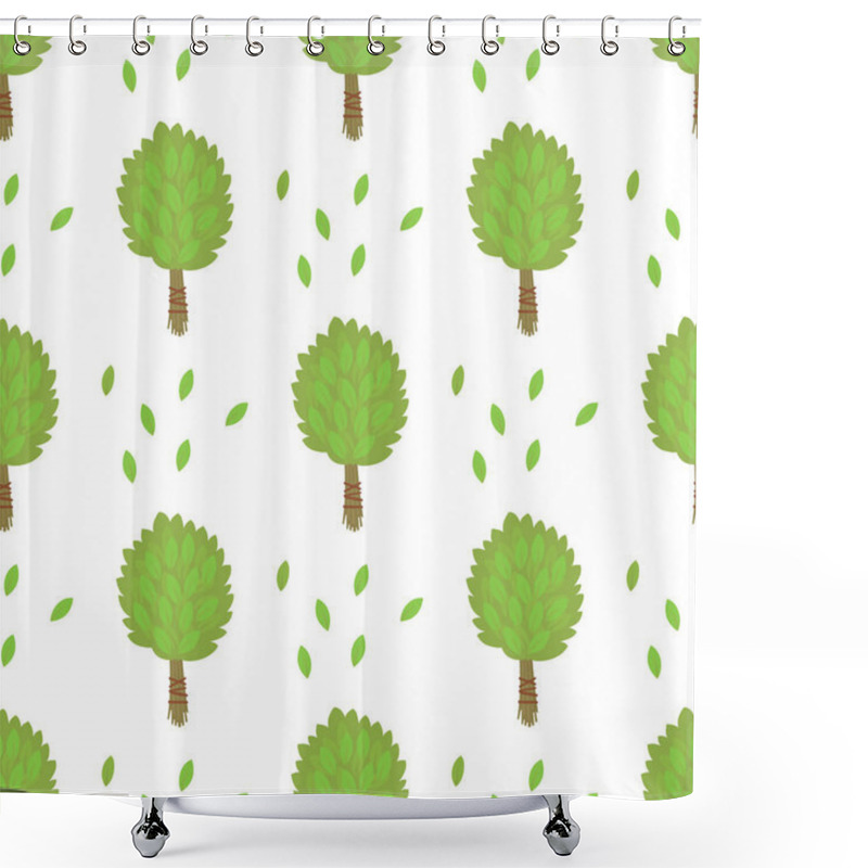 Personality  Leaves Of Green Trees Seamless Pattern Vector Summer Leaf Plant Background Shower Curtains