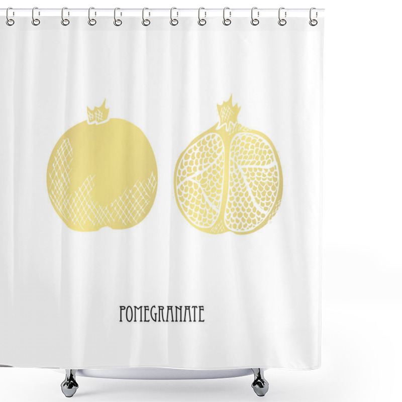 Personality  Hand Drawn Golden Pomegranate, Design Element. Can Be Used For Cards, Invitations, Scrapbooking, Print, Fabric, Manufacturing, Food Themes. Food Theme. Golden Fruits Shower Curtains