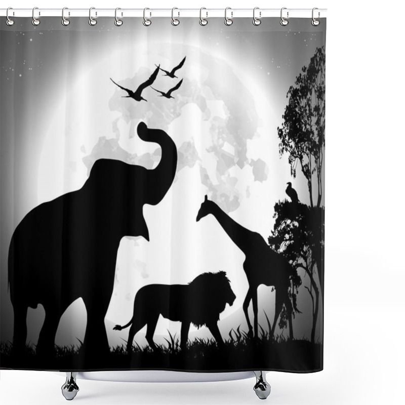 Personality  Animal Safari Vector Over The Full Moon Shower Curtains