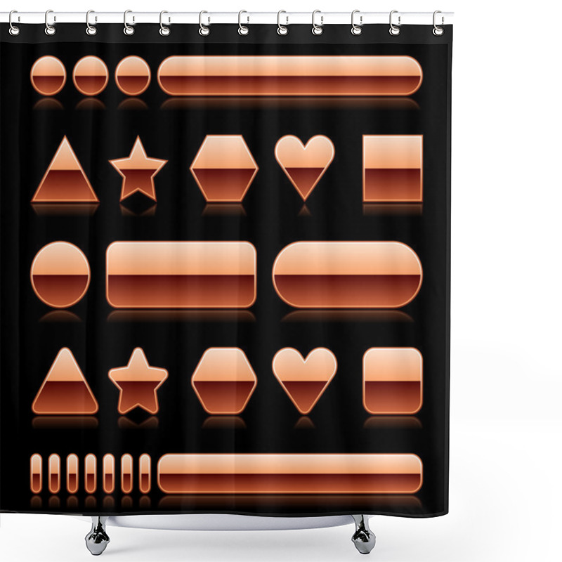 Personality  Blank Web 2.0 Metal Buttons With Reflection. Copper Various Forms On Black Background Shower Curtains