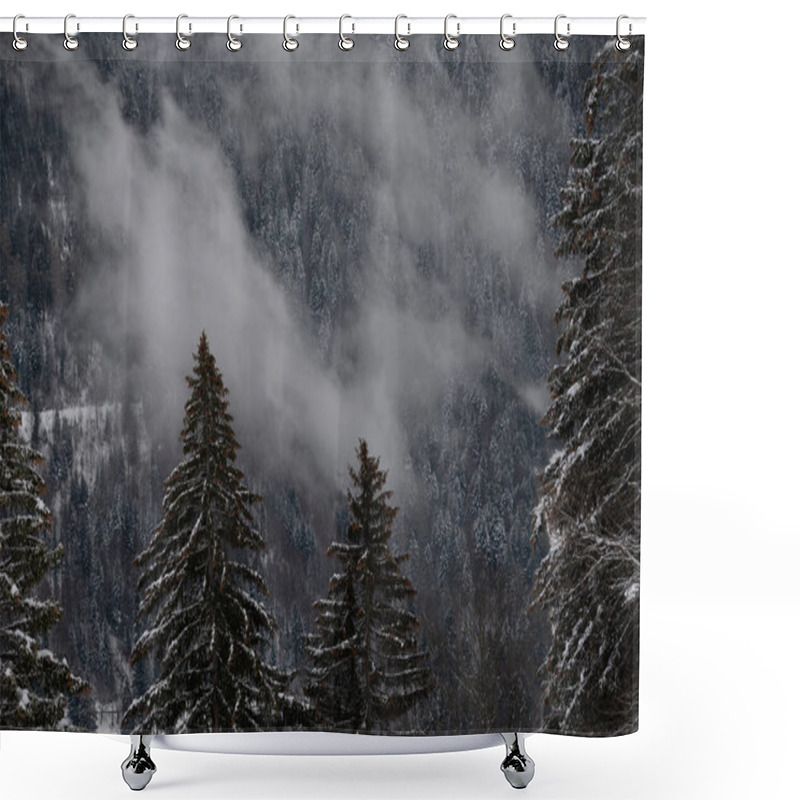 Personality  Snow Covered Pine Tree. Tranquil Scene In Winter. Les Pleiades, Switzerland. Beauty In Nature. Shower Curtains