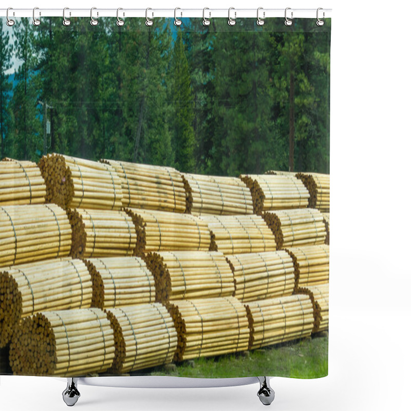 Personality  Stacks Of Fence Pots At A Lumber Mill Shower Curtains