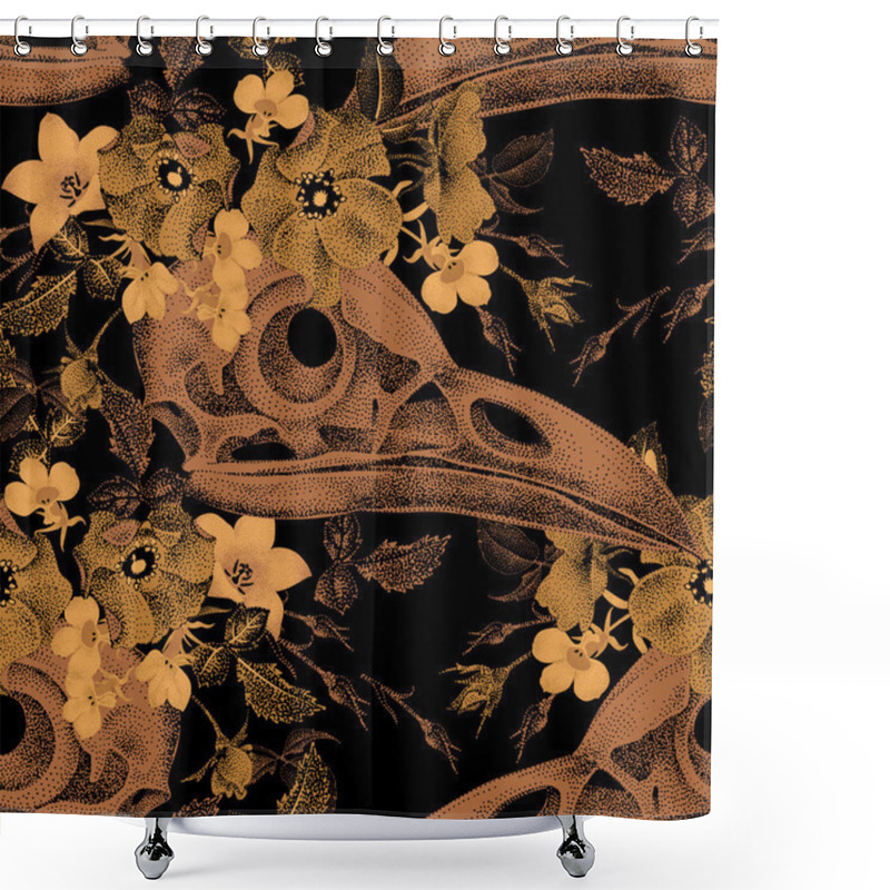 Personality  Seamless Pattern With Skulls And Flowers. Shower Curtains