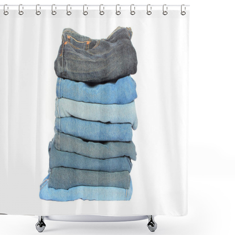 Personality  Stack Of Blue Denim Clothes  Shower Curtains