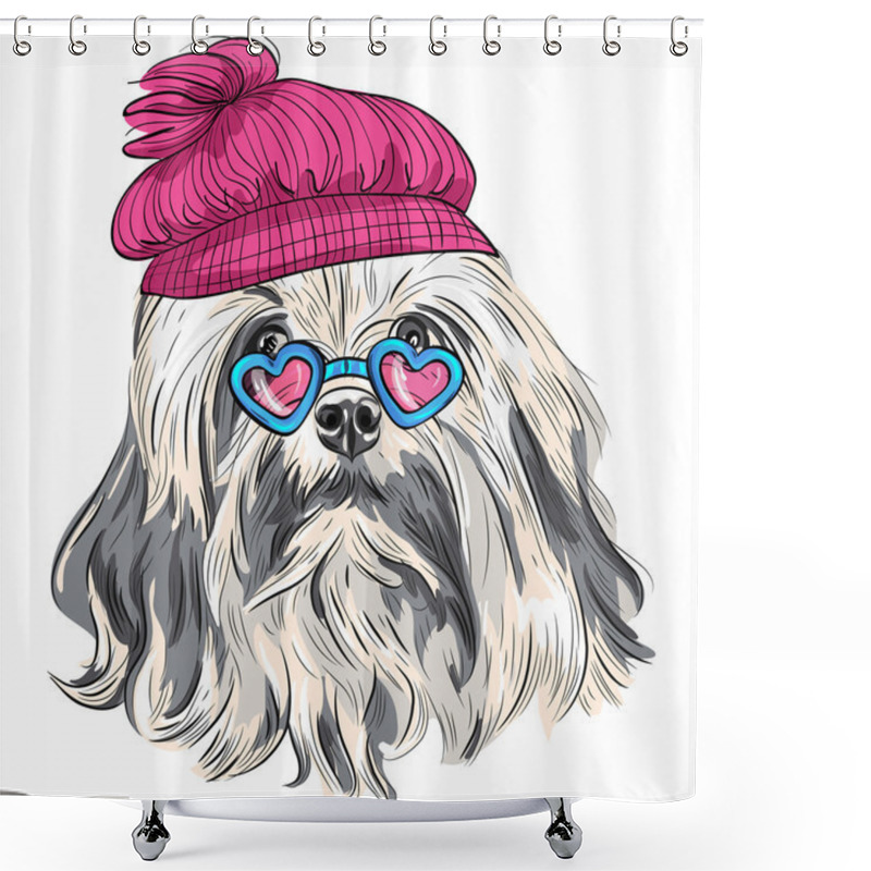 Personality  Vector Funny Cartoon Hipster Lowchen Dog  Shower Curtains