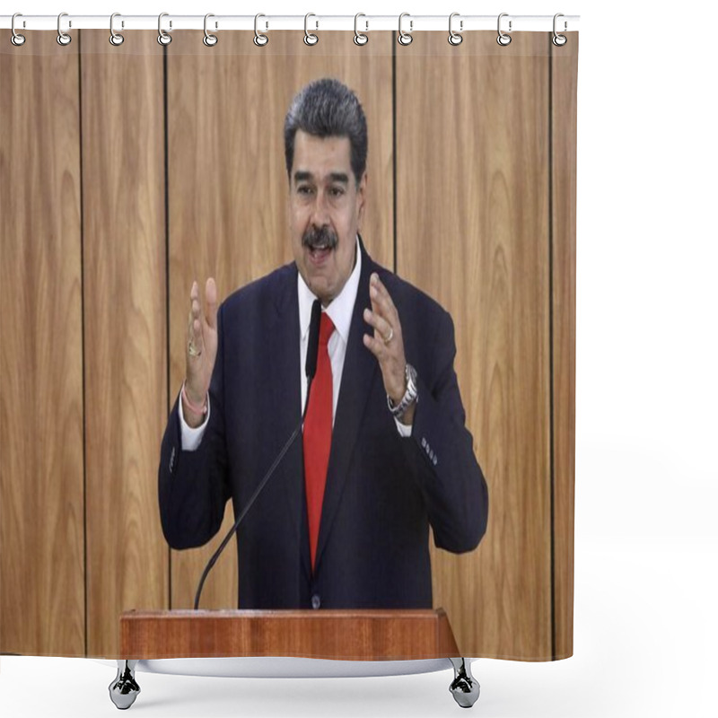 Personality  Press Conference With Maduro, President Of Venezuela. May 29, 2023, Brasilia, Federal District, Brazil: The President Of Venezuela, Nicolas Maduro, During A Press Conference Alongside The President Of Brazil, Luiz Inacio Lula Da Silva Shower Curtains