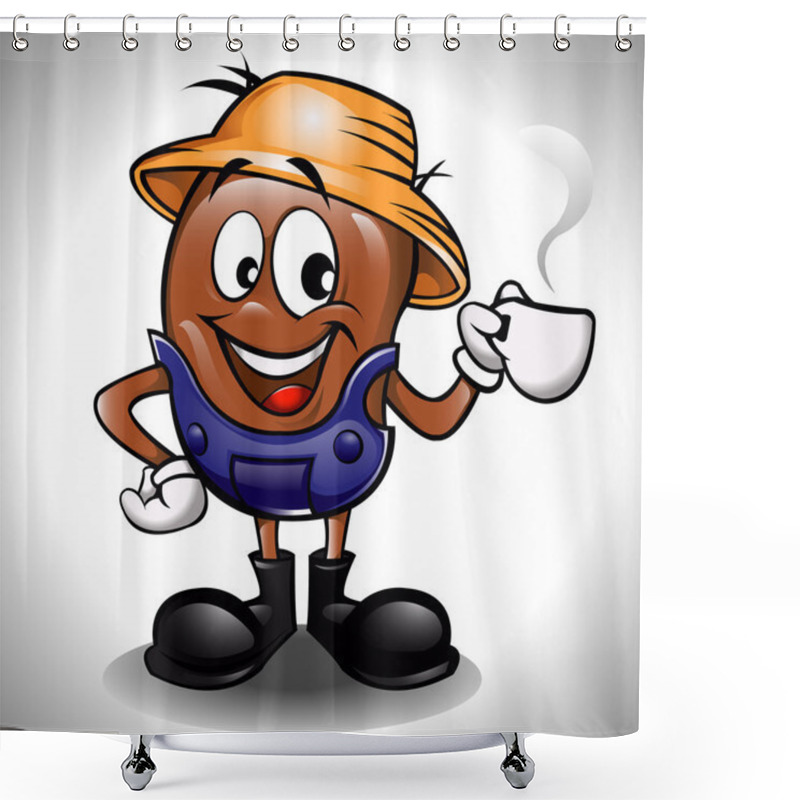 Personality  Farmer Coffee Bean Cartoon With Cup Shower Curtains