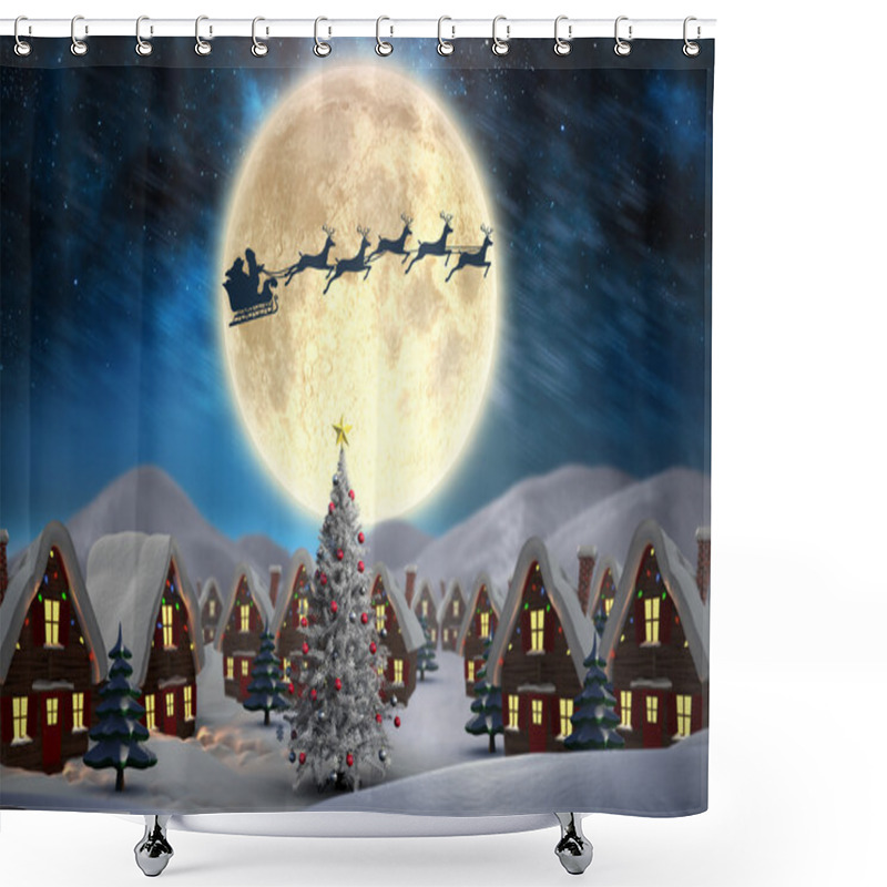 Personality  Silhouette Of Santa And Reindeer Shower Curtains