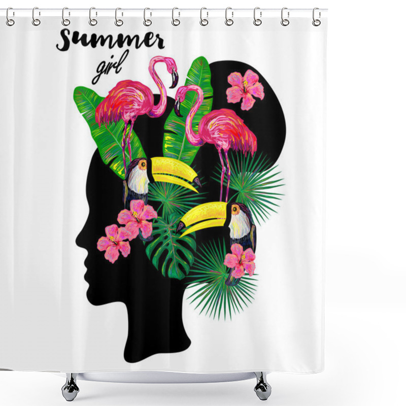 Personality  Girl, Flamingo, Toucan, Leaves, Flowers Shower Curtains