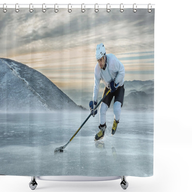 Personality  Ice Hockey Player In Action Outdoor Shower Curtains