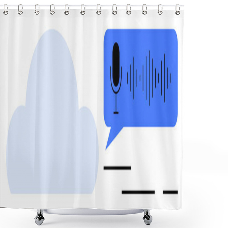 Personality  Cloud Next To A Blue Speech Bubble Containing A Microphone Icon And Waveform. Ideal For Cloud Technology, Voice Recognition, AI, Virtual Assistants, Data Storage, Digital Connectivity, And Tech Shower Curtains