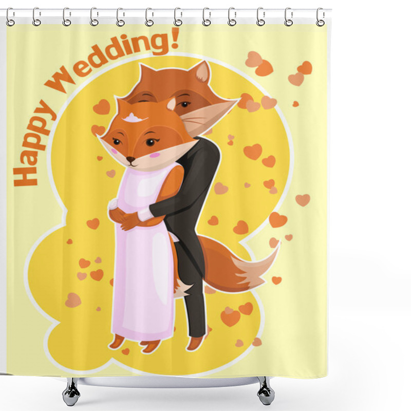 Personality  Cartoon Postcard For Wedding With Cute Foxes Shower Curtains