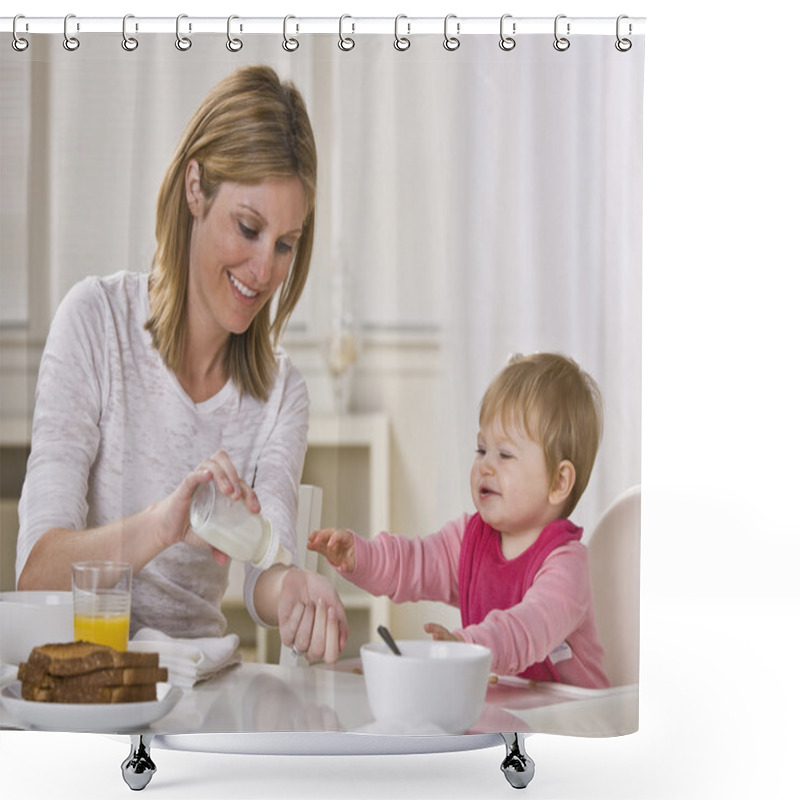 Personality  Mother And Daughter Eating Breakfast Shower Curtains