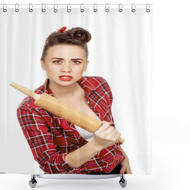 Personality  Beautiful Pinup Girl With A Rolling Pin Shower Curtains