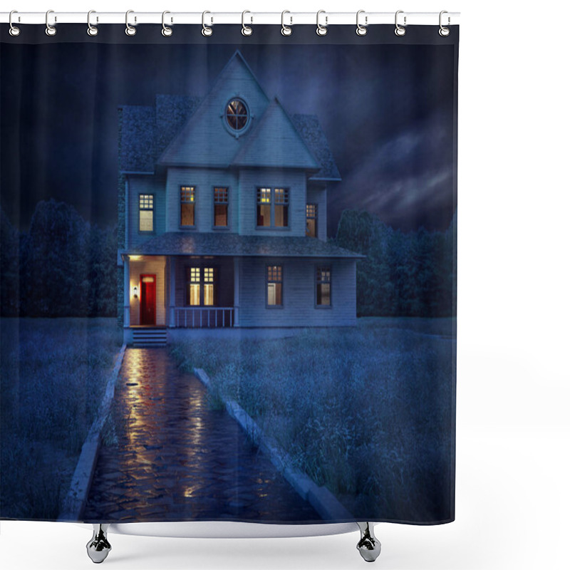 Personality  CGI Old Farmhouse At Night Shower Curtains