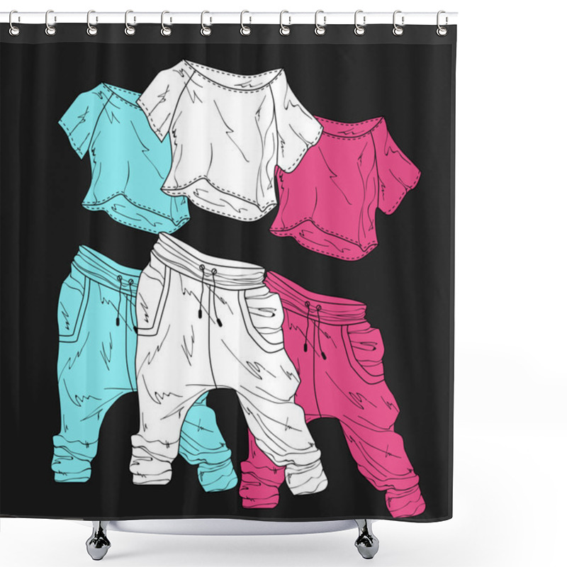 Personality  Women's Clothing. Vector Illustration. Shower Curtains