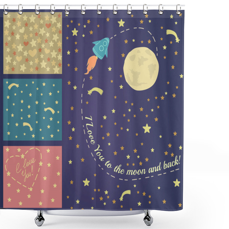 Personality  A Set Of Seamless Constellations Backgrounds, Stars And Night Sky. Love You To The Moon Elements With A Spaceship And A Heart Written In Stars Shower Curtains