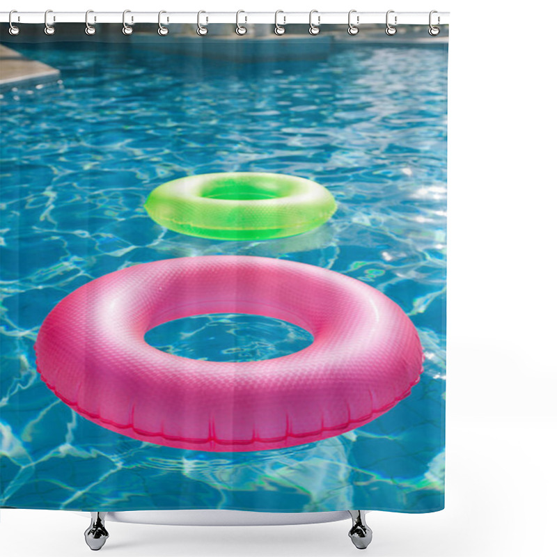 Personality  Floating Rings On Blue Water Swimpool Shower Curtains