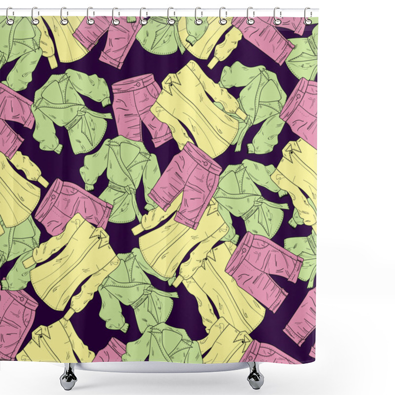 Personality  Vector Background With Shorts And Shirts. Shower Curtains