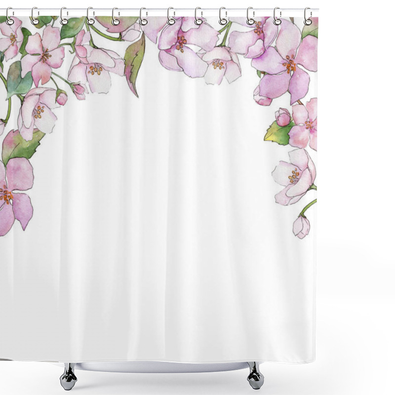 Personality  Pink Cherry Blossoms. Floral Botanical Flower. Frame Border Ornament Square. Shower Curtains