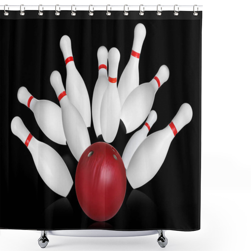 Personality  Bowling Pins With Red Stripes Isolated On White Shower Curtains