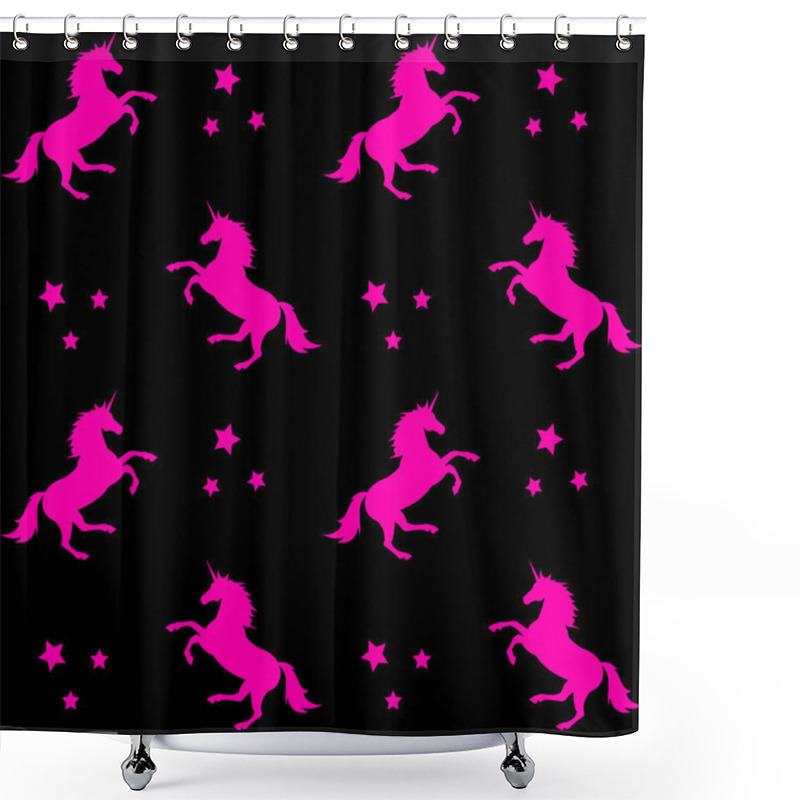 Personality  Seamless Pattern Of Neon Pink Unicorn On Black Shower Curtains