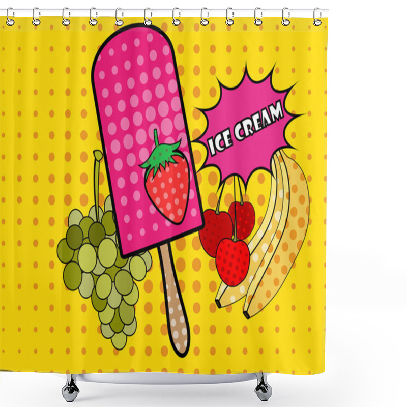 Personality  Ice Cream Pop Art Style. Fruit Icecream. Popsicle. Ice Cream On A Stick. Vector. Shower Curtains