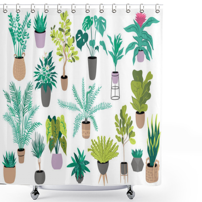 Personality  Houseplants Set Isolated On White Background. Vector Image. Shower Curtains