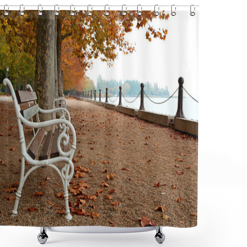 Personality  Promenade At Lake Balaton In Autumn, Hungary Shower Curtains