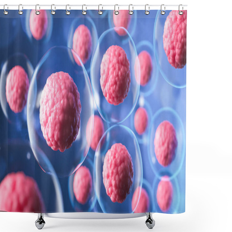 Personality  Microscope Of Cell, Embryonic Stem Cells, Cellular Therapy And Regeneration 3d Illustration. Shower Curtains