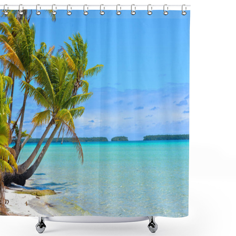 Personality  Paradise Island Beach Palms And Clear Turquoise Ocean Water In French Polynesia, With Coconut Tree  Shower Curtains