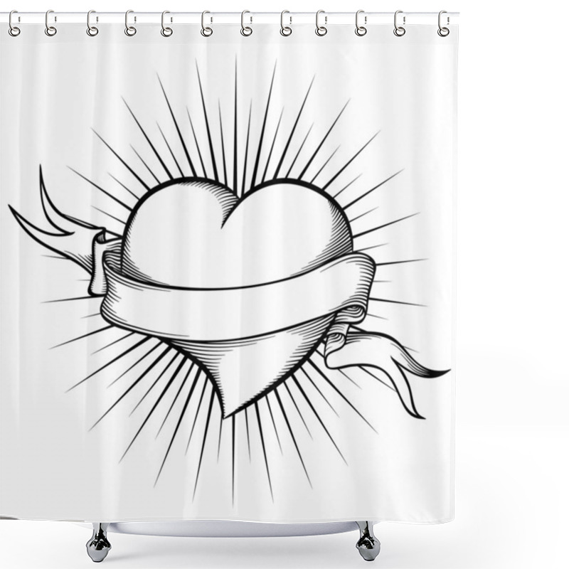 Personality  Heart With Ribbon In Tattoo Style. Vector Illustration Shower Curtains