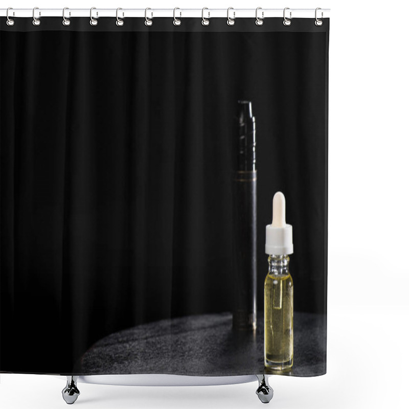 Personality  Electronic Cigarette And Liquid Isolated On Black Shower Curtains