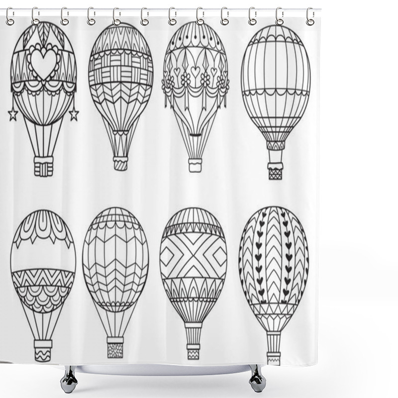 Personality  8 Designs Of Hot Air Balloon For Printing, Engraving, Laser Cutting, Paper Cutting Or Coloring Page. Vector Illustration. Shower Curtains